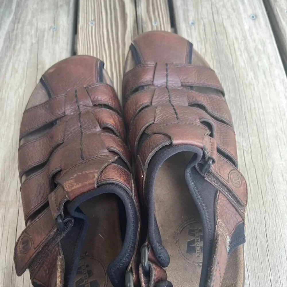 ** Merrell Montana Bug Brown Leather Fisherman Sandals Men's 12